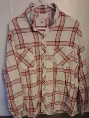 a.n.a White Button-Down Shirt with Red and Tan Plaid XxL